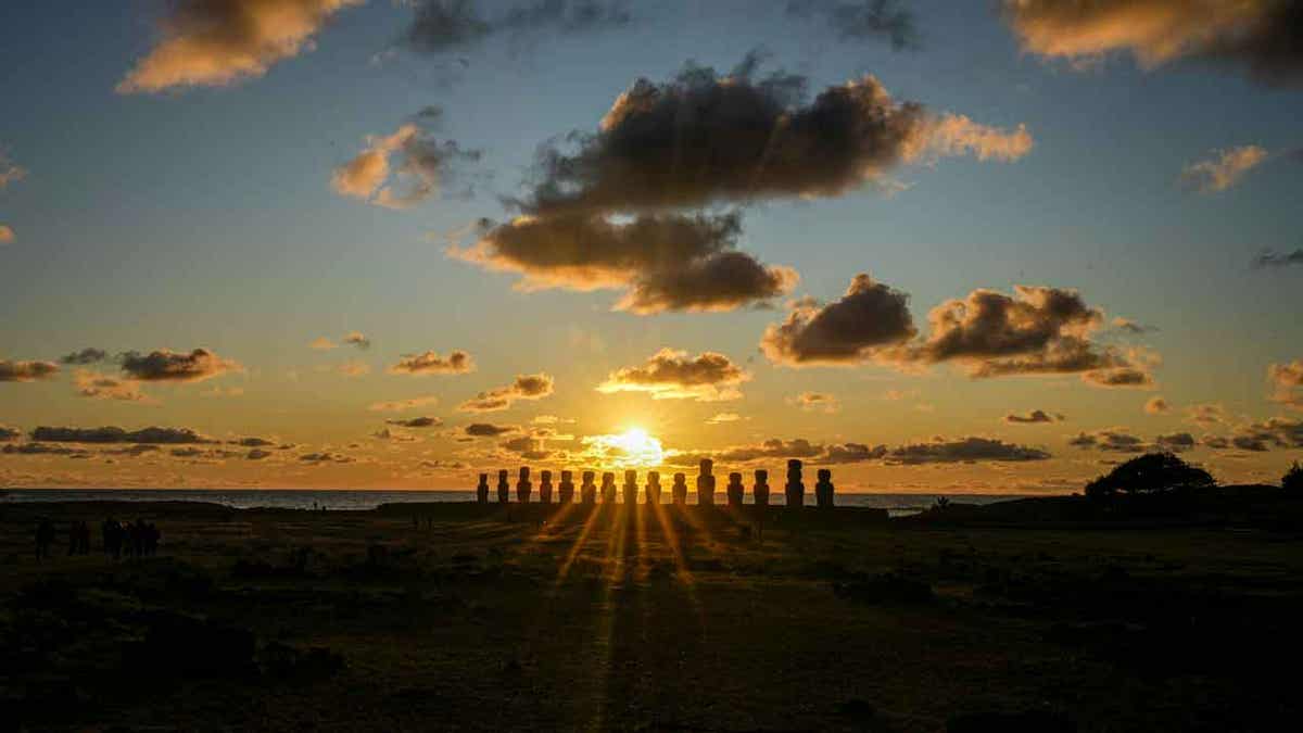 line of moai statues