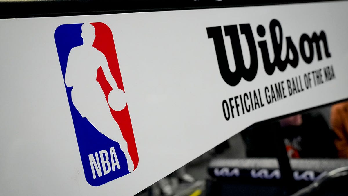 The NBA logo pictured during a game