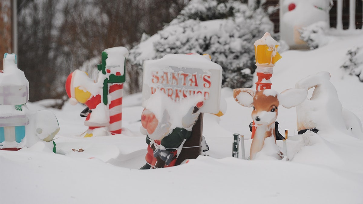 Christmas decorations in the snow