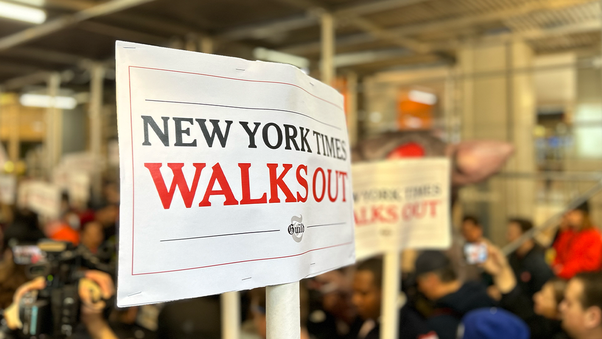 New York Times sign for walkout