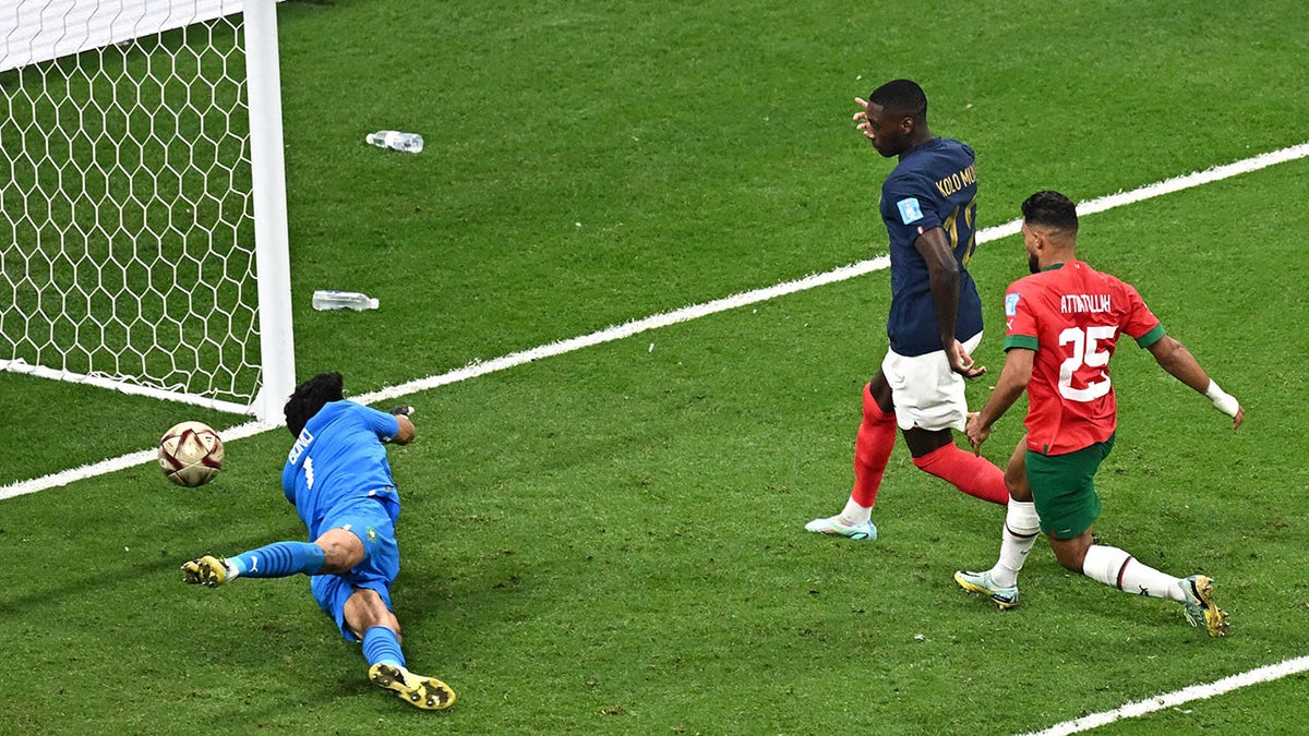 France's forward Randal Kolo Muani scores a goal