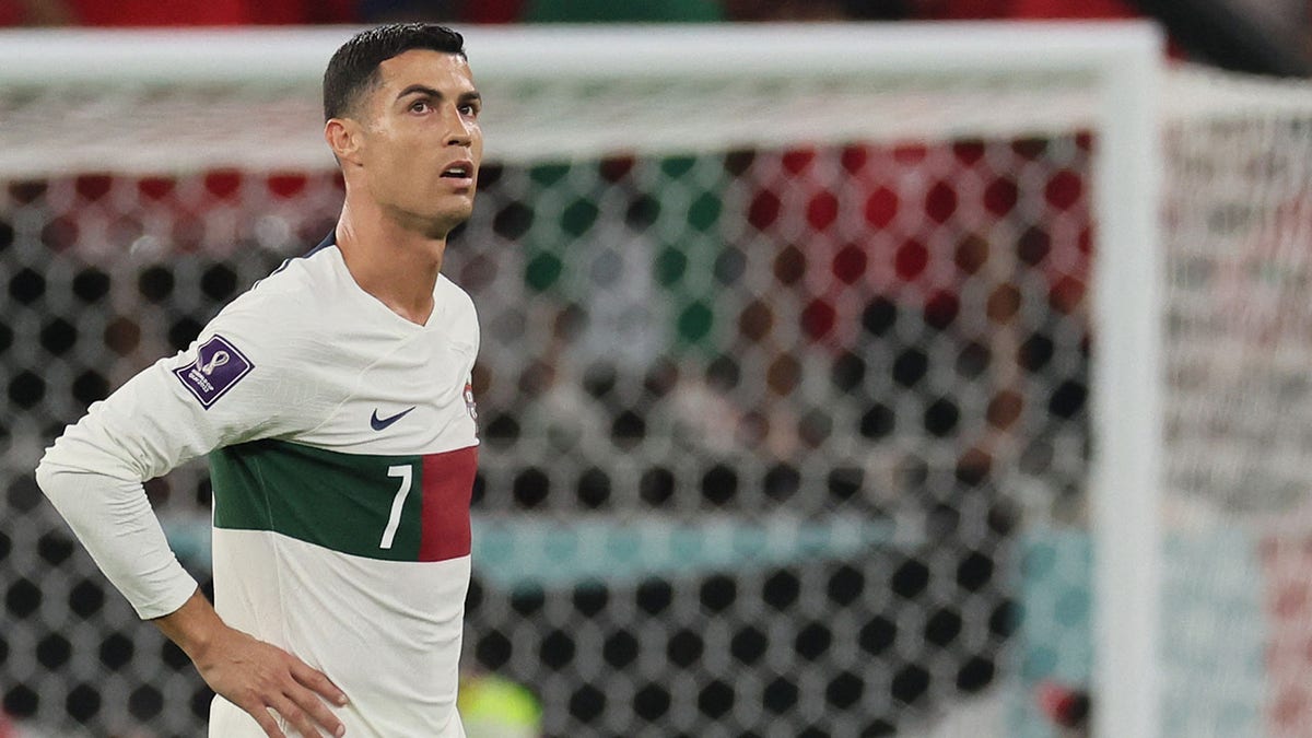 Cristiano Ronaldo reacts during World Cup match