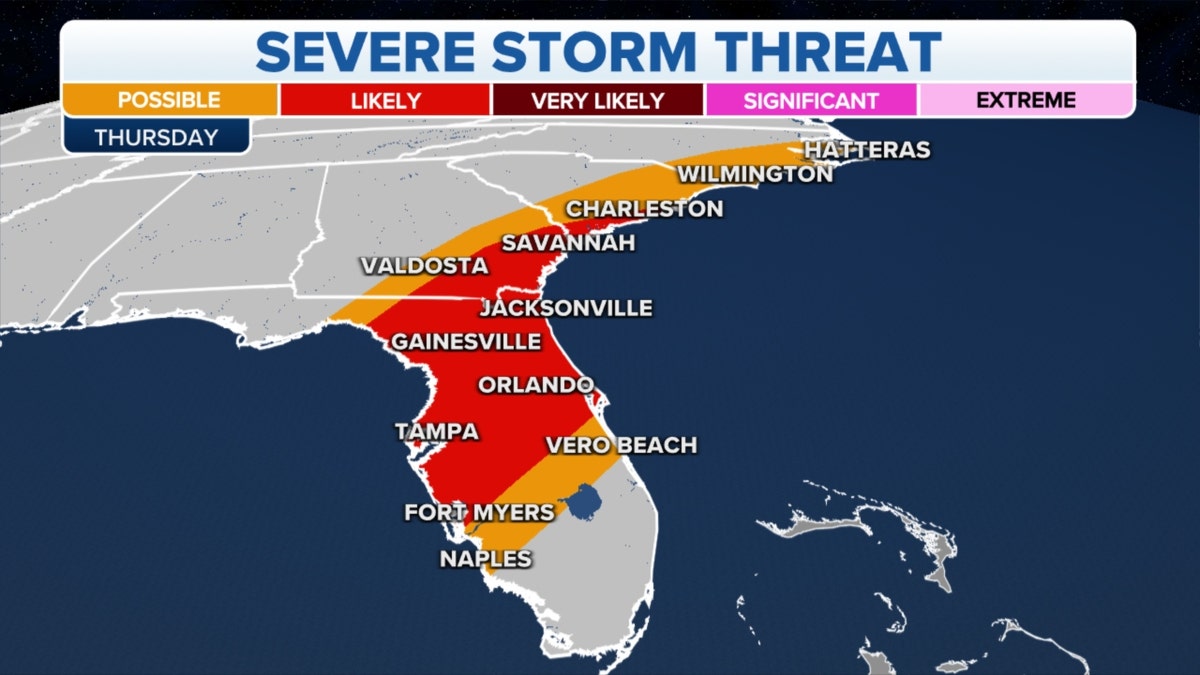 Florida, Southeast severe storm threats