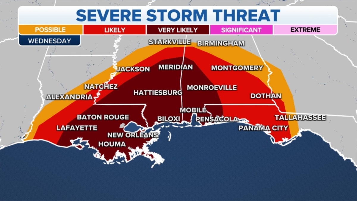 A map of Southeast severe weather