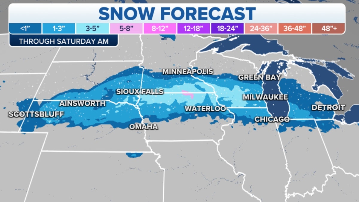 A map of snow forecast in the U.S.