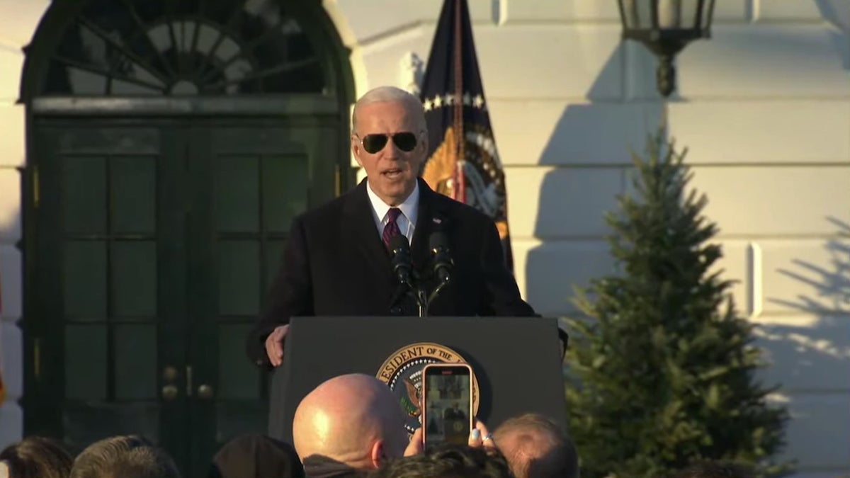 President Biden speaks from the White House on Tuesday during a ceremony celebrating the Respect for Marriage Act.