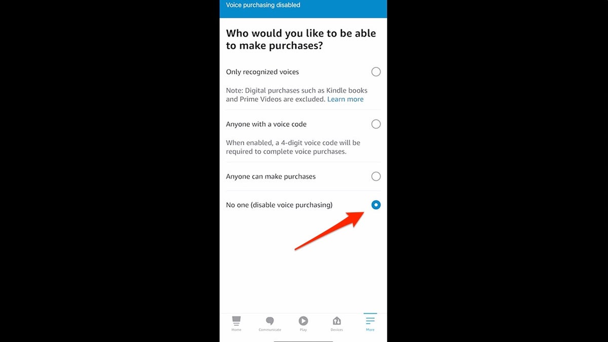 Amazon Alexa voice purchasing settings