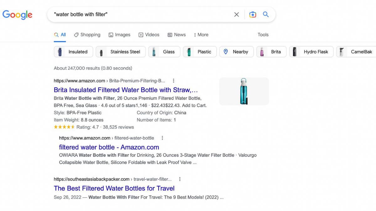 Water bottle Google search with quotes.