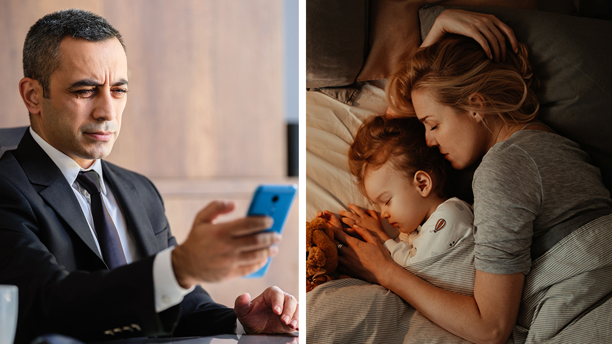 businessman and mother daughter sleeping