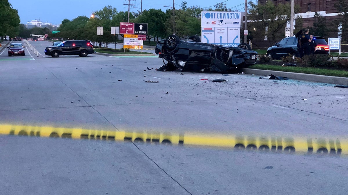 A car involved in a carjacking May 3, 2022, crashed in Port Covington in South Baltimore.