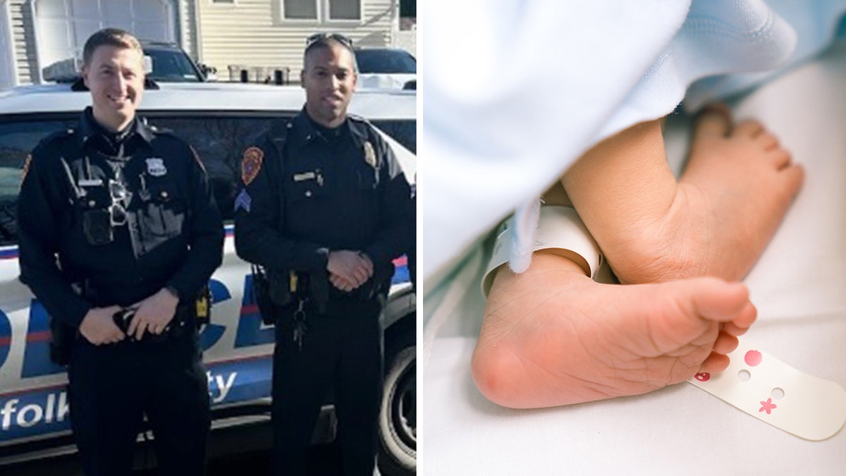 split, officers and baby feet
