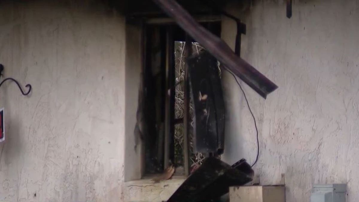 close-up view of fire damage at Florida residence