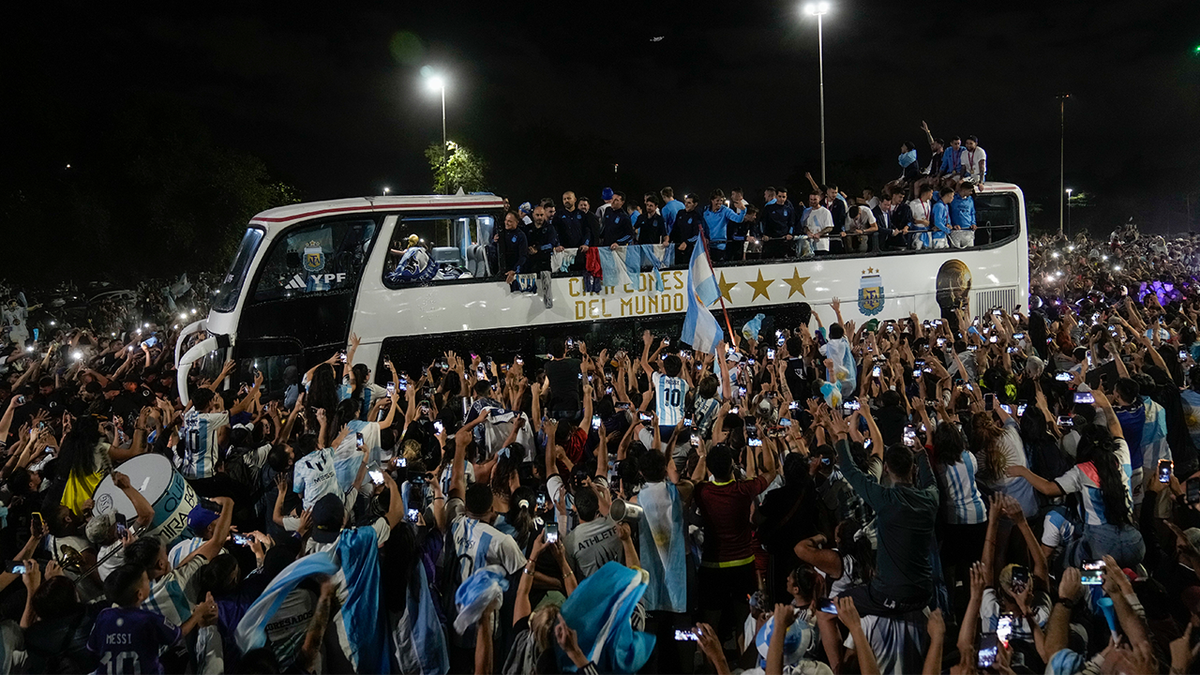 Fans welcome home the players from the Argentine soccer team