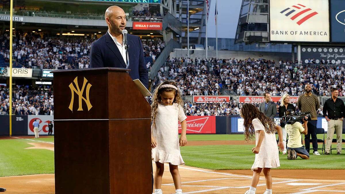Derek Jeter with daughters at Yankee Stadium