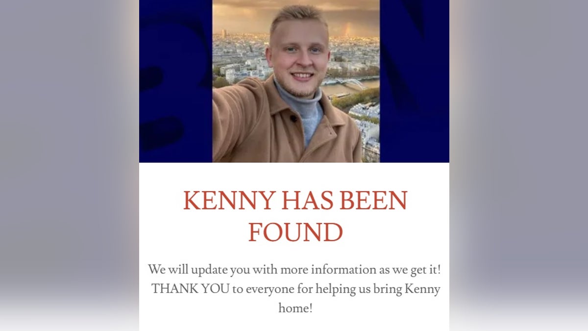screenshot of website alert that states 'kenny has been found'