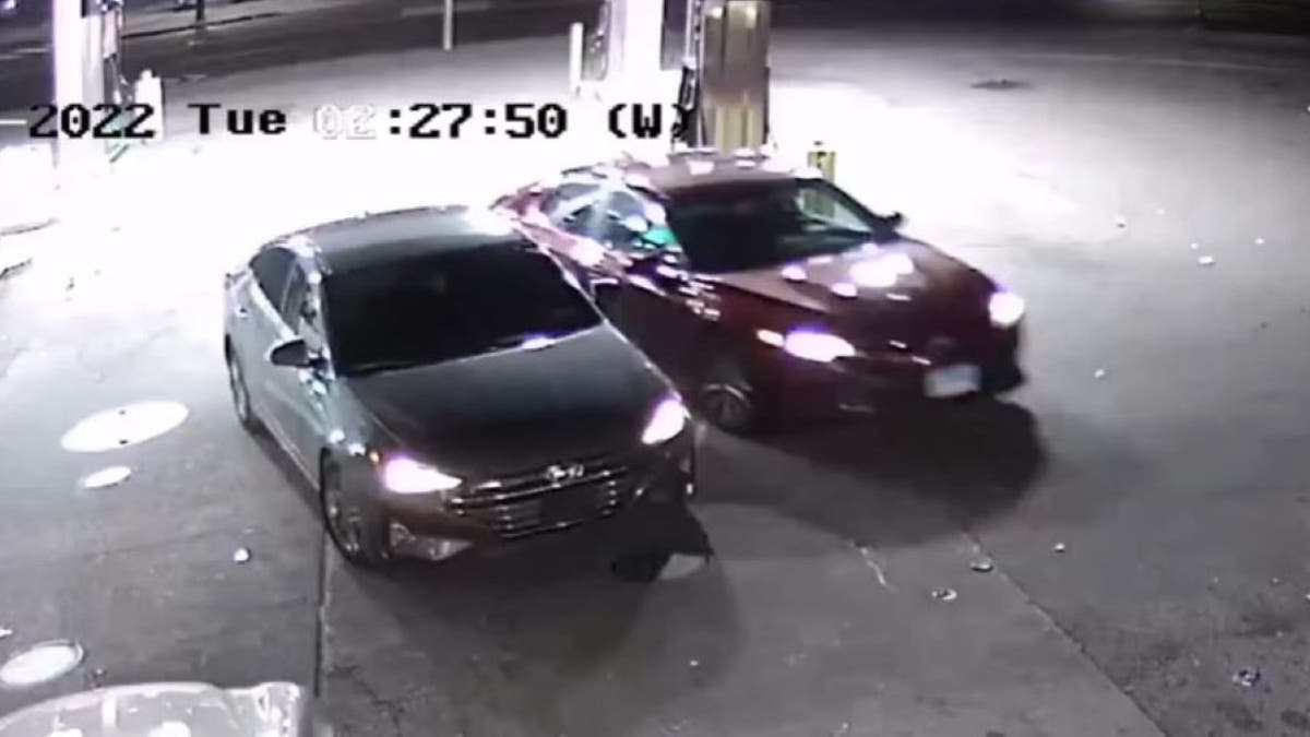 Two getaway cars caught on gas station surveillance camera