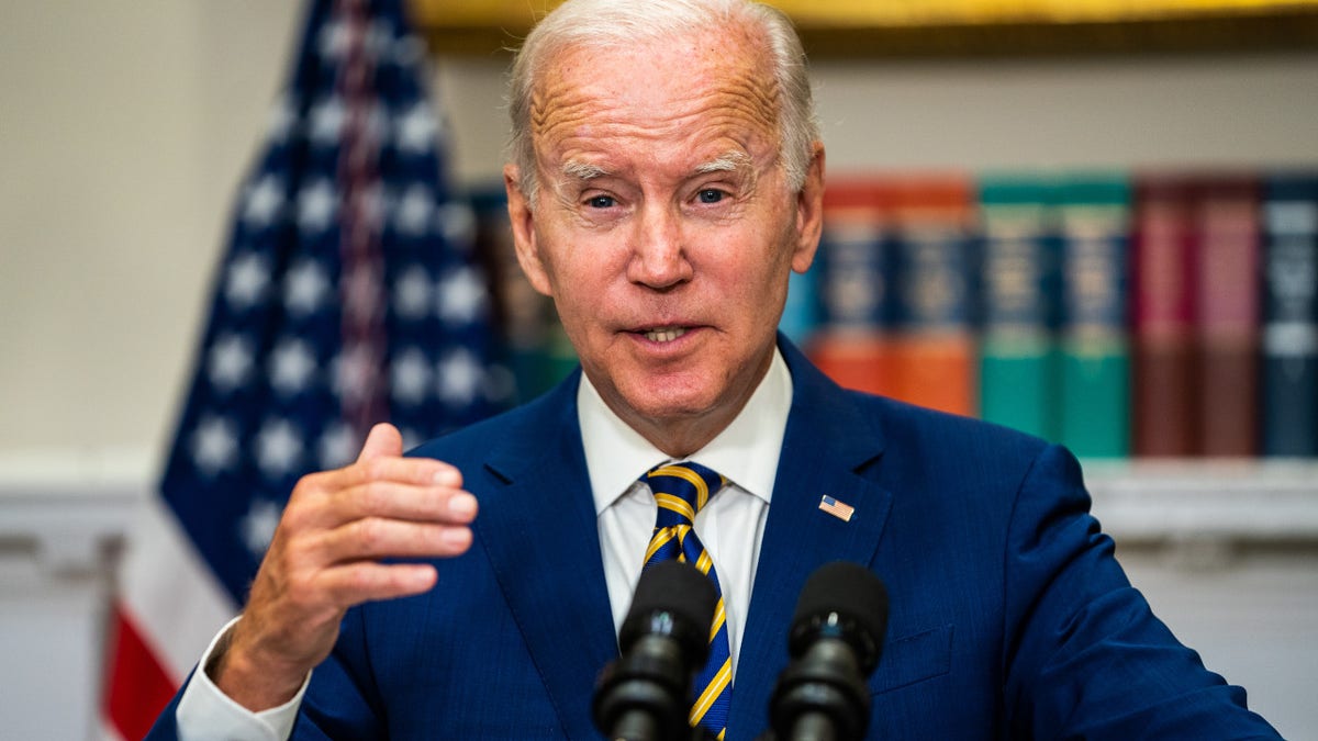 President Joe Biden speaks in the Roosevelt Room of the White House