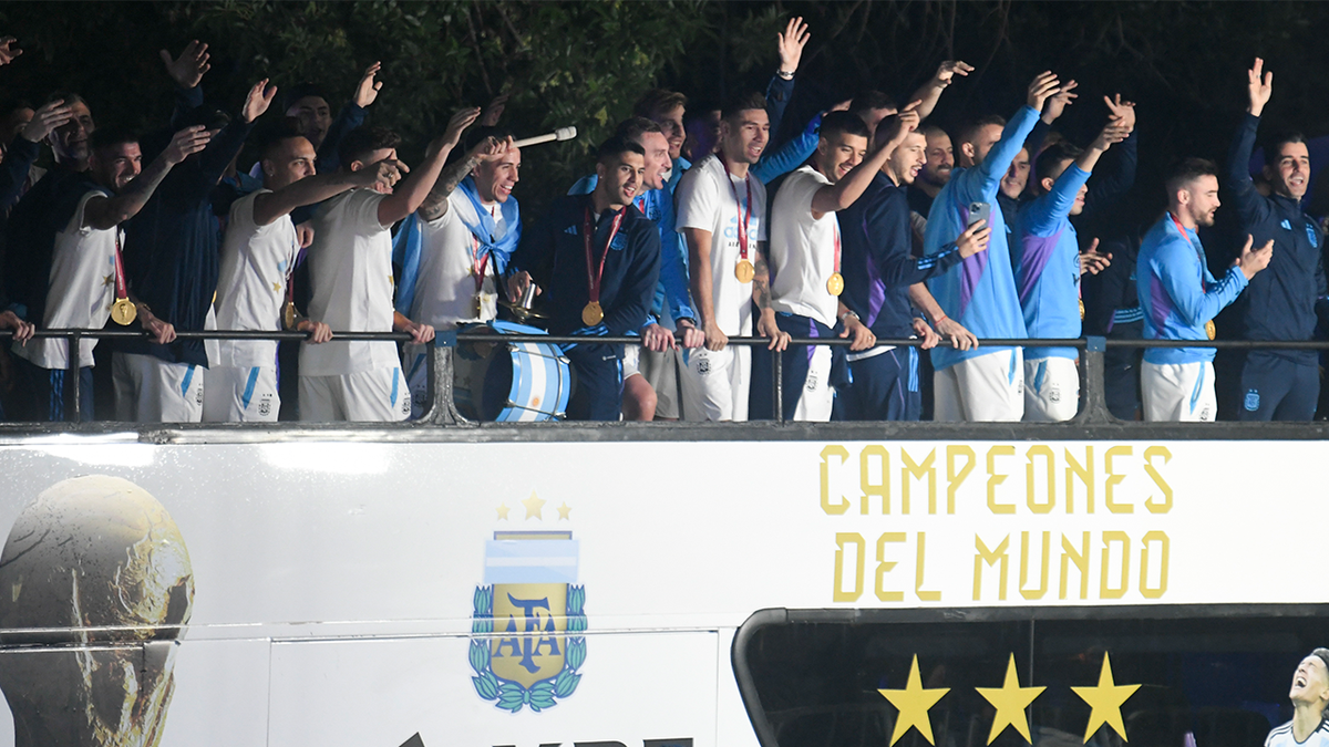 Argentina soccer team waving at fans after World Cup victory