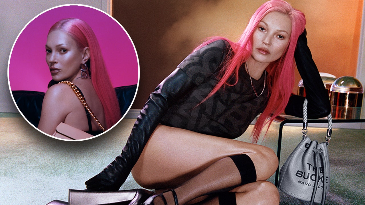 Kate Moss models electric pink hair reminiscent of iconic '90s