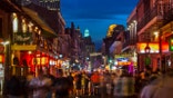 Bourbon Street in downtown New Orleans, Louisiana.