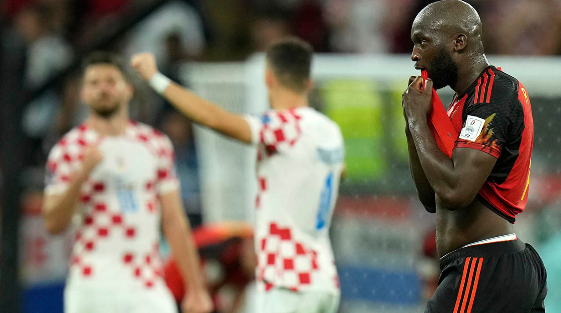 Romelu Lukaku of Belgium reacts following the conclusion of their World Cup group F match against Croatia on December 1, 2022, in Al Rayyan, Qatar. (AP Photo/Francisco Seco)