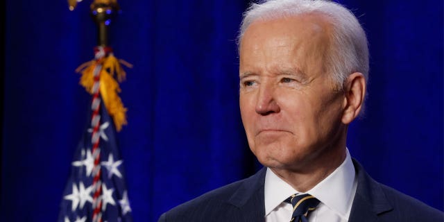 U.S. President Joe Biden reacts at the House Democratic Caucus Issues Conference in Philadelphia, Pennsylvania, U.S. March 11, 2022.