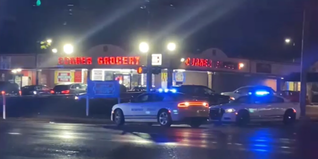 Police cars at shooting of officer at Memphis gas station.