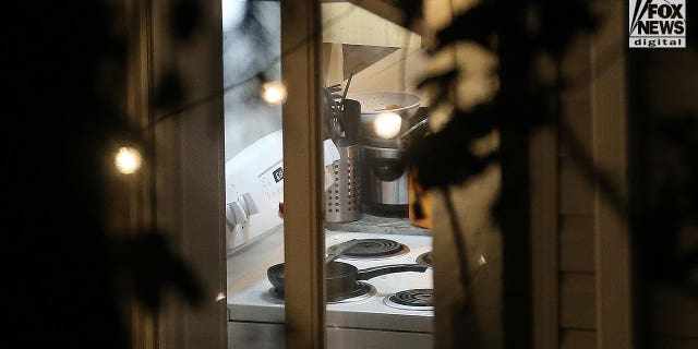 View into the house on 1122 King Road, Moscow, Idaho, on Nov. 14, 2022. The home is sealed up following a quadruple homicide involving four University of Idaho students.