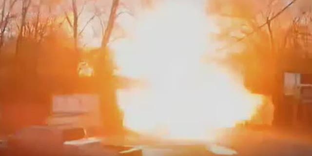 The garbage truck burst into a massive fireball after slamming into a concrete overpass in Indianapolis, Indiana.