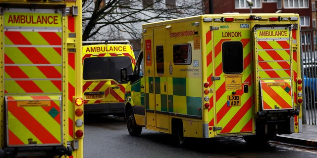 Ambulances are parked near The Royal London Hospital in London, Britain, December 19, 2022.  REUTERS/Peter Nicholls