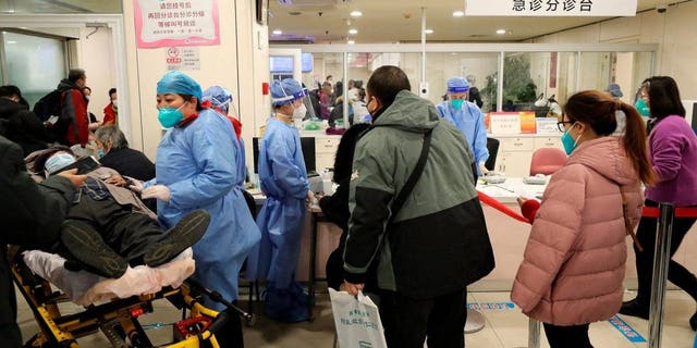 Patients line up for treatment at the emergency department of Beijing Chaoyang hospital, amid the COVID-19 outbreak in Beijing Dec. 27, 2022. 
