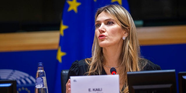 Greek politician and European Parliament Vice President Eva Kaili speaks during the European Book Prize award ceremony in Brussels, Dec. 7, 2022.  The European Union's top official said Monday that the allegations of corruption targeting a vice president of the European Parliament are of "utmost concern" and called for the creation of an independent ethics body covering all the bloc's institutions.