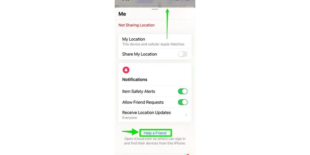 <strong>Click the "Me" row</strong> and drag it up to reveal the entire panel of options. Tap on the "<strong>Help a Friend</strong>" text link at the very bottom of the page