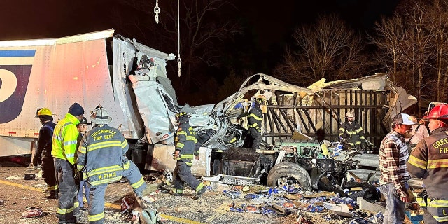 Two tractor-trailers crashed early Friday morning, spilling their contents across I-95 in Virginia.