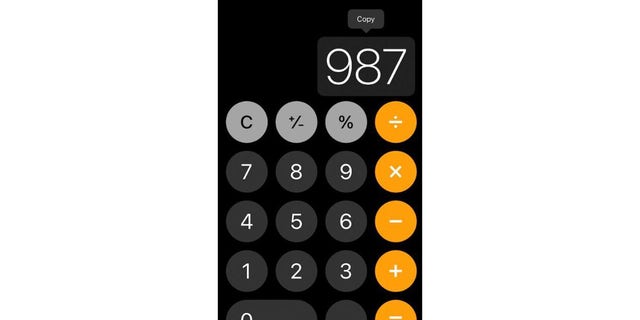 An Apple iPhone calculator screen