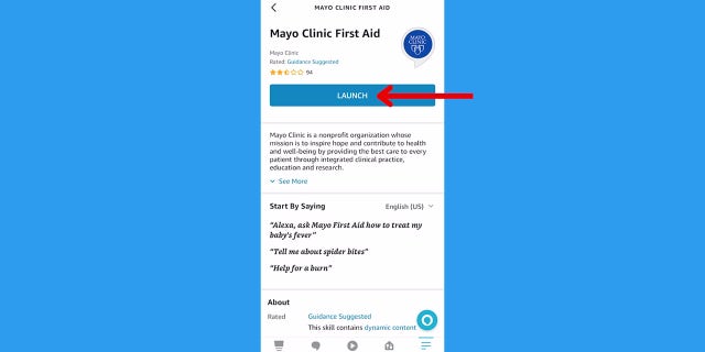 Now you can ask your Alexa questions like <strong>"Alexa, ask Mayo First Aid how to treat my baby's fever"</strong>,<strong> "Alexa, help for a burn", </strong>or <strong>"Alexa, tell me about spider bites."</strong>