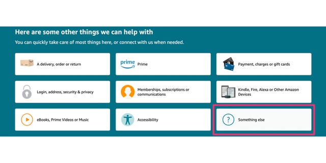 Tips on how to get in contact with Amazon customer support straight 6 Screenshot instructing you to select the something else button.