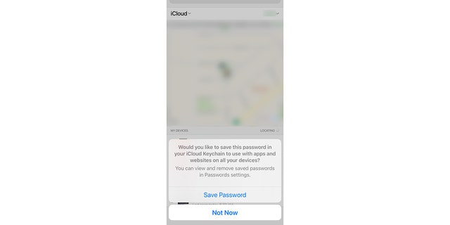 After you enter your password, you'll note <strong>a prompt at the bottom of your screen to save the username and password to your friend or family member's phone</strong>. 