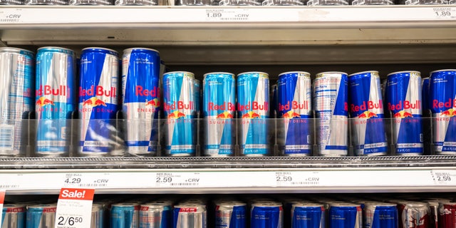 Cans of Red Bull energy drinks seen in a Target superstore. 