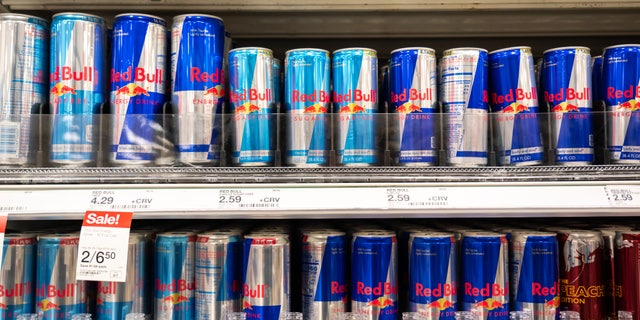 Cans of Red Bull energy drinks seen in a Target superstore. 