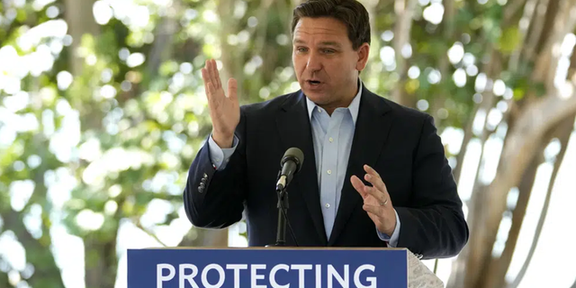 Florida Gov. Ron DeSantis speaks during a news conference at Bill Baggs Cape Florida State Park, Thursday, Dec. 1, 2022, on Key Biscayne, Fla. 