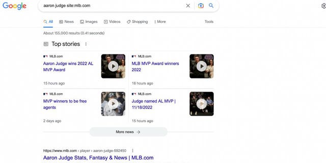 MLB Google search for Aaron Judge.