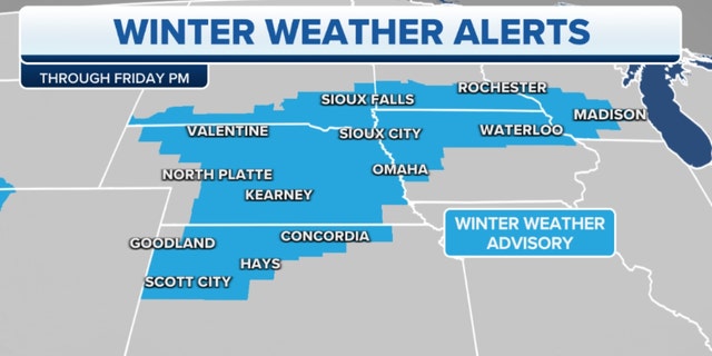 Winter weather alerts through Friday afternoon in the Plains, upper Midwest