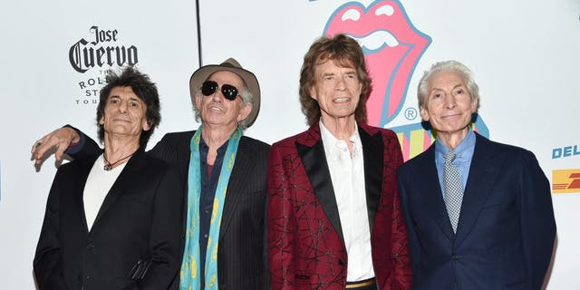 The Rolling Stones, from left, Ronnie Wood, Keith Richards, Mick Jagger and Charlie Watts attend the opening night party for 