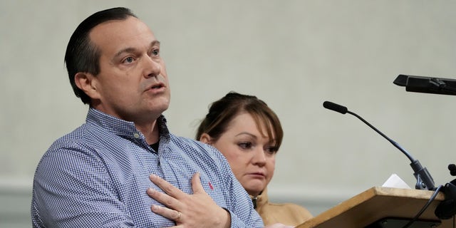 Steve Goncalves talks about his daughter, Kaylee Goncalves, who was one of four University of Idaho students killed on Wednesday, November 30, 2022 on Wednesday, November 30, 2022, during a vigil for the four students in Moscow, Idaho.  (AP photo/Ted S. Warren)
