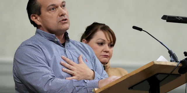 Steve Goncalves talks about his daughter, Kaylee Goncalves, who was one of four University of Idaho students who were killed on Nov. 13, 2022, on Wednesday, Nov. 30, 2022, during a vigil for the four students in Moscow, Idaho. (AP Photo/Ted S. Warren)