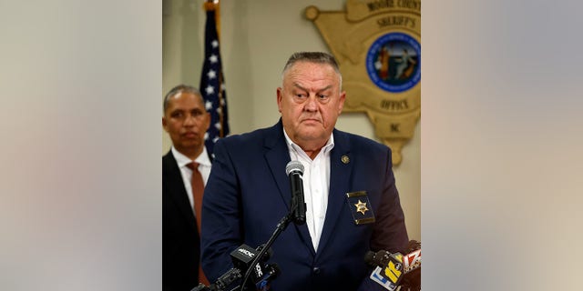Moore County Sheriff Ronnie Fields speaks on Monday, Dec. 5, 2022, at a news conference at the Moore County Sheriff's Office in Carthage, N.C., regarding an attack on critical infrastructure that has caused a power outage to many around Moore County.