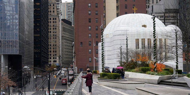 St. Nicholas Greek Orthodox Church, right, sits next to ground zero in New York City on Tuesday, Dec. 6, 2022.