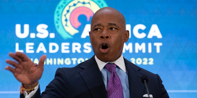 New York City Mayor Eric Adams speaks during U.S. Africa leaders Summit at Department of State in Washington, Monday, Dec. 12, 2022. 