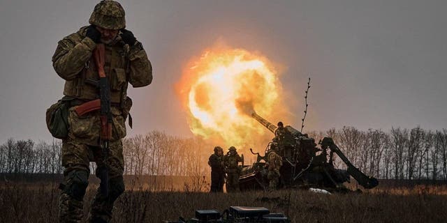 Ukrainian soldiers fire a Pion artillery system at Russian positions near Bakhmut, Donetsk region, Ukraine, Dec. 16, 2022.